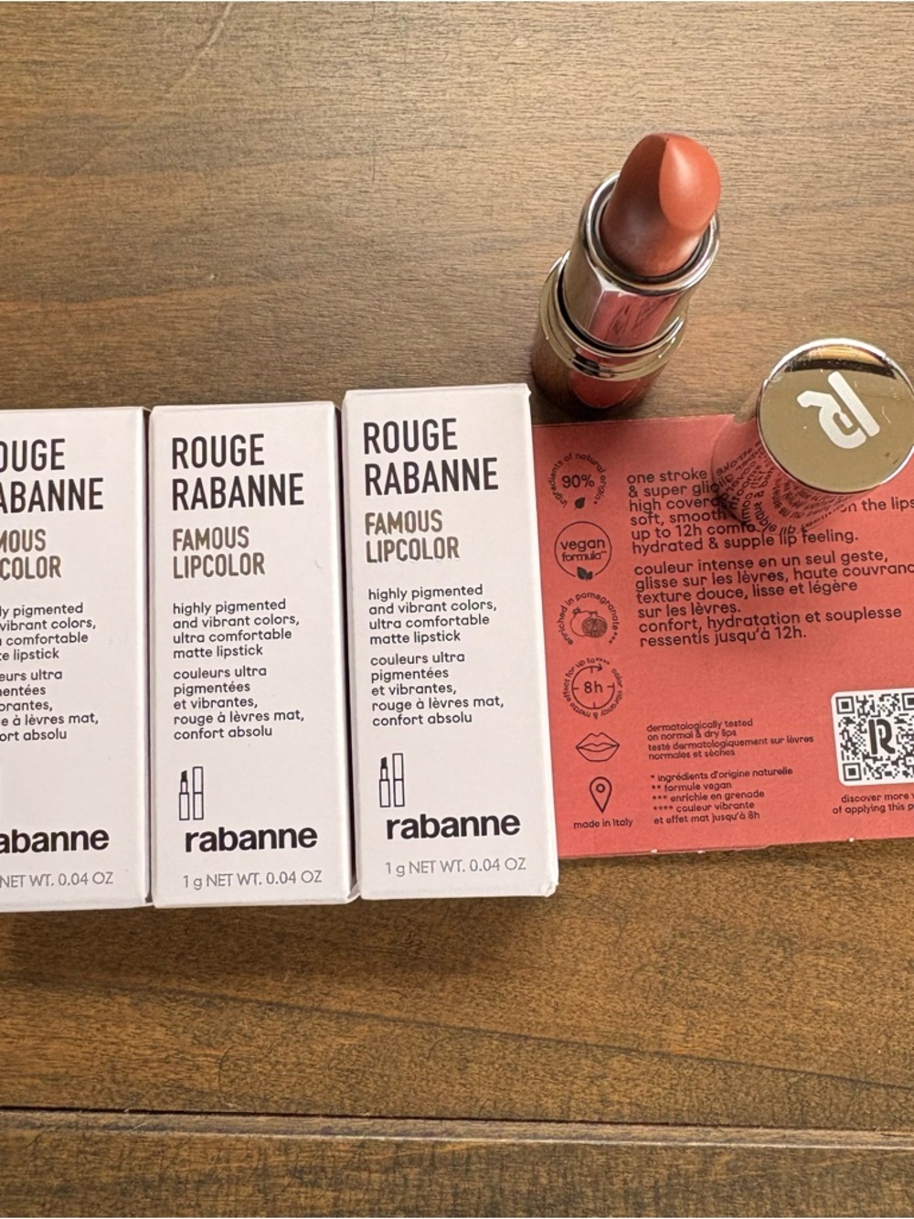 New 3 Rabanne Famous Lipcolor Matte Lipstick Idee Fixe Woody Pink .04 Oz Each